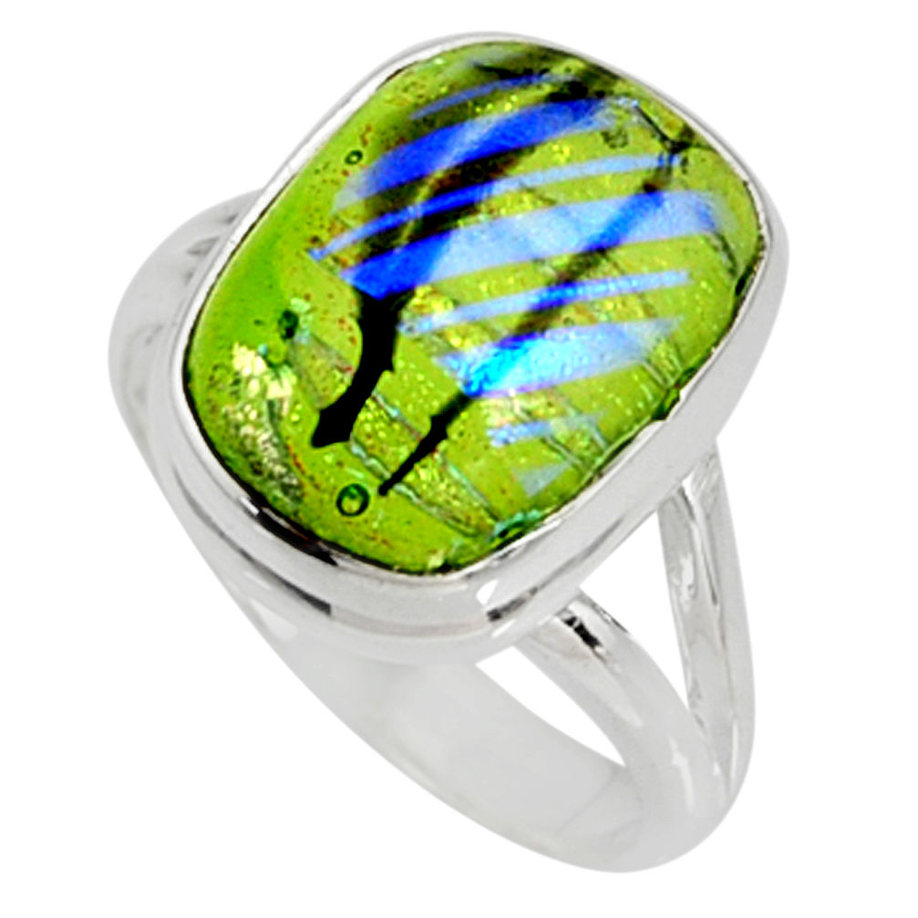 925 silver 9.03cts multi color dichroic glass solitaire ring size 8 r9574