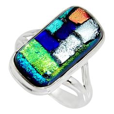 11.02cts multi color dichroic glass 925 silver solitaire ring size 8 r9576