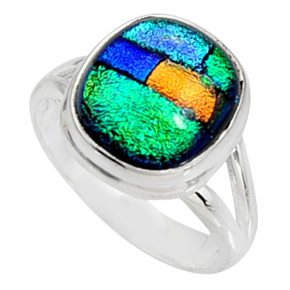 5.52cts multi color dichroic glass 925 silver solitaire ring size 7 r9579