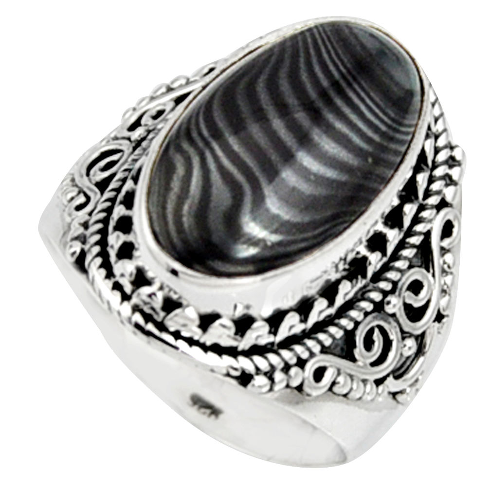 925 silver 9.72cts natural black psilomelane oval solitaire ring size 8 r9755