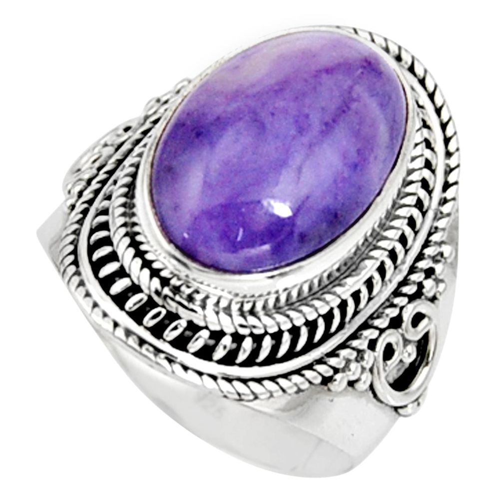 925 silver 8.71cts natural purple tiffany stone solitaire ring size 8.5 r9764