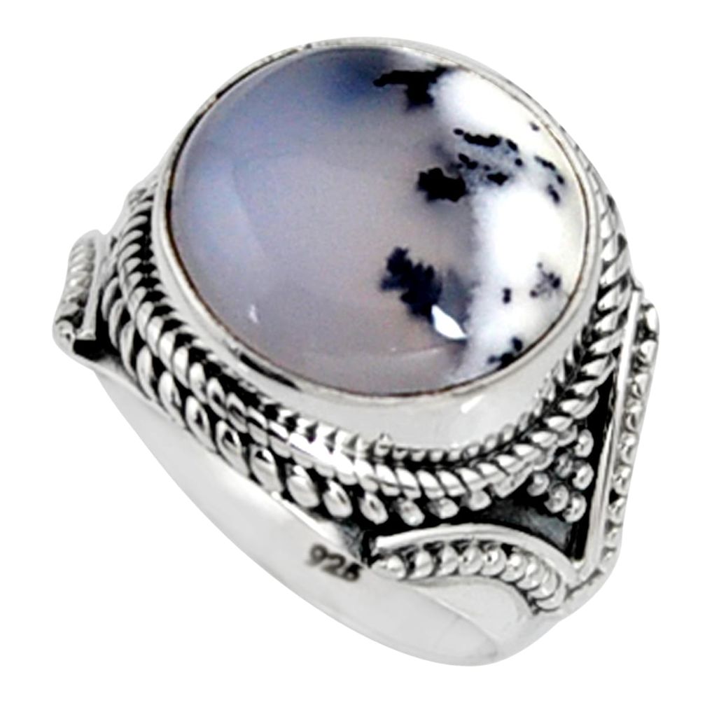8.41cts natural white dendrite opal 925 silver solitaire ring size 7 r9787