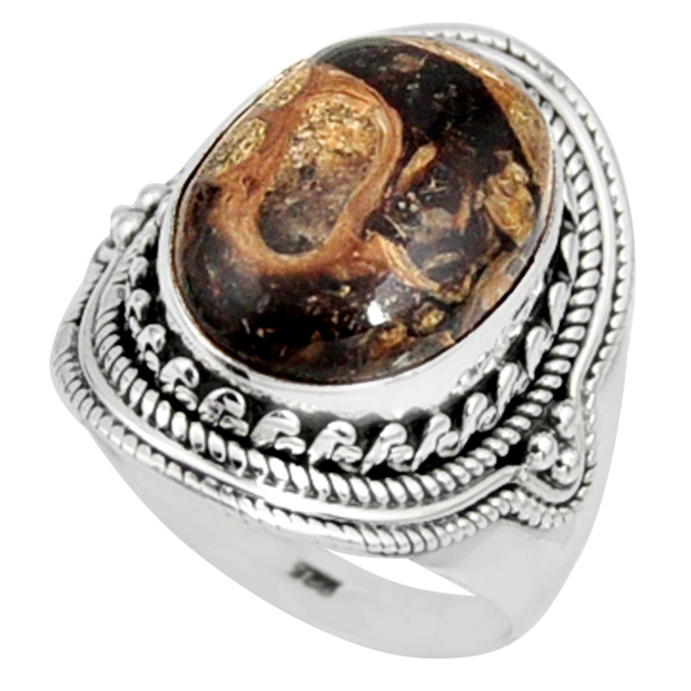 9.64cts natural turritella fossil snail agate silver solitaire ring size 8 r9792