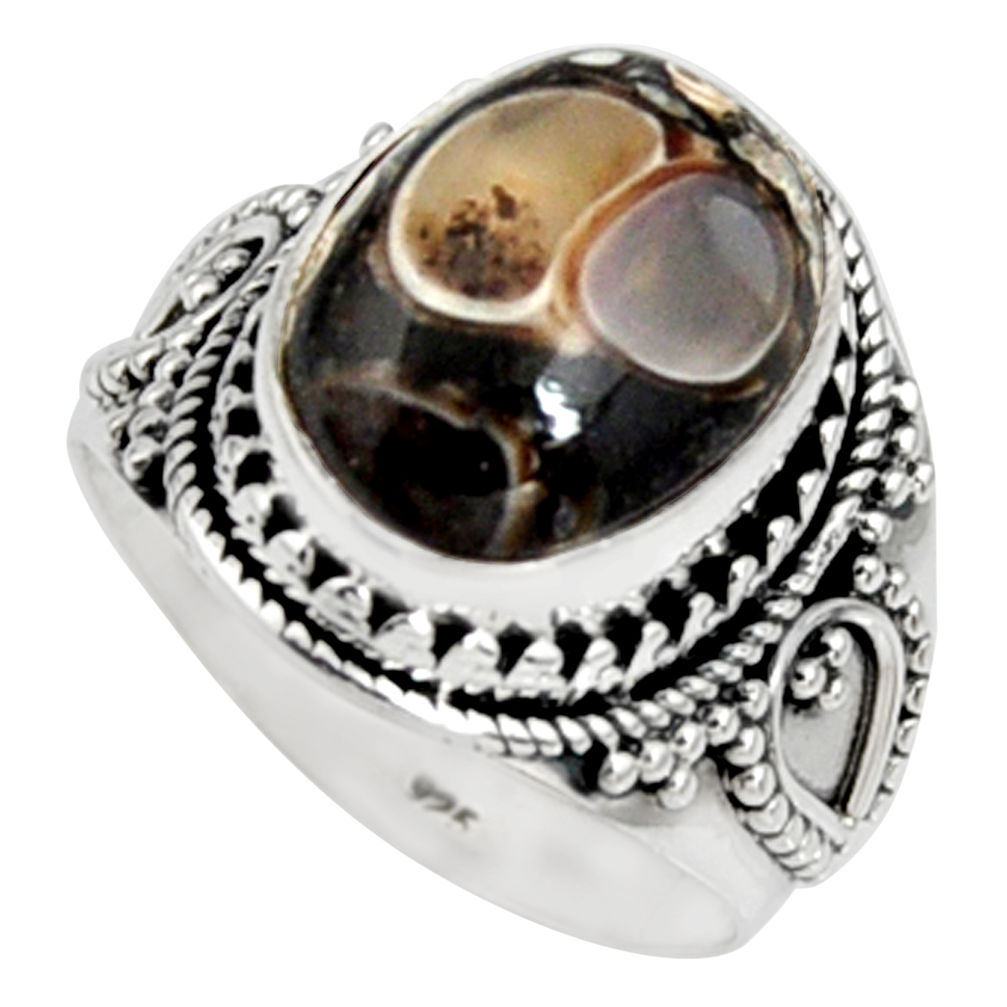 6.96cts natural turritella fossil snail agate silver solitaire ring size 8 r9794