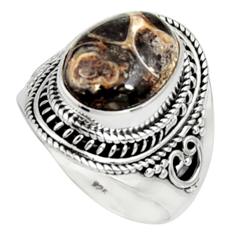 925 silver natural turritella fossil snail agate solitaire ring size 9.5 r9799