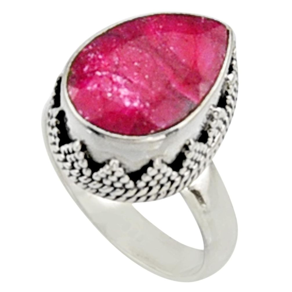 6.76cts natural red ruby 925 sterling silver solitaire ring size 7.5 r9821