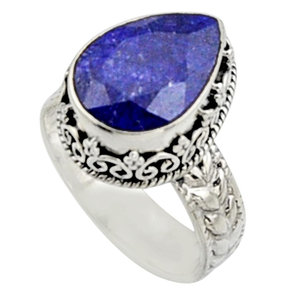6.53cts natural blue sapphire 925 sterling silver solitaire ring size 9 r9822