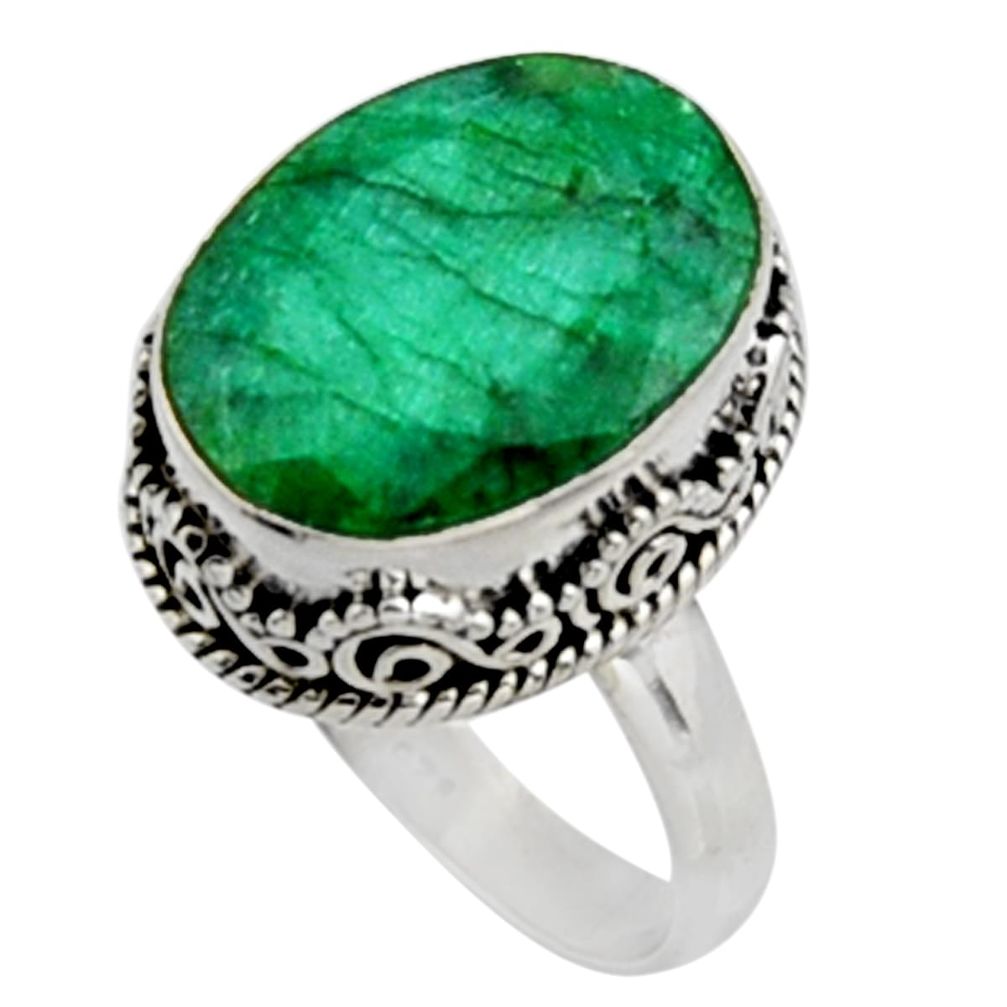 925 sterling silver 11.21cts natural green emerald solitaire ring size 8 r9824