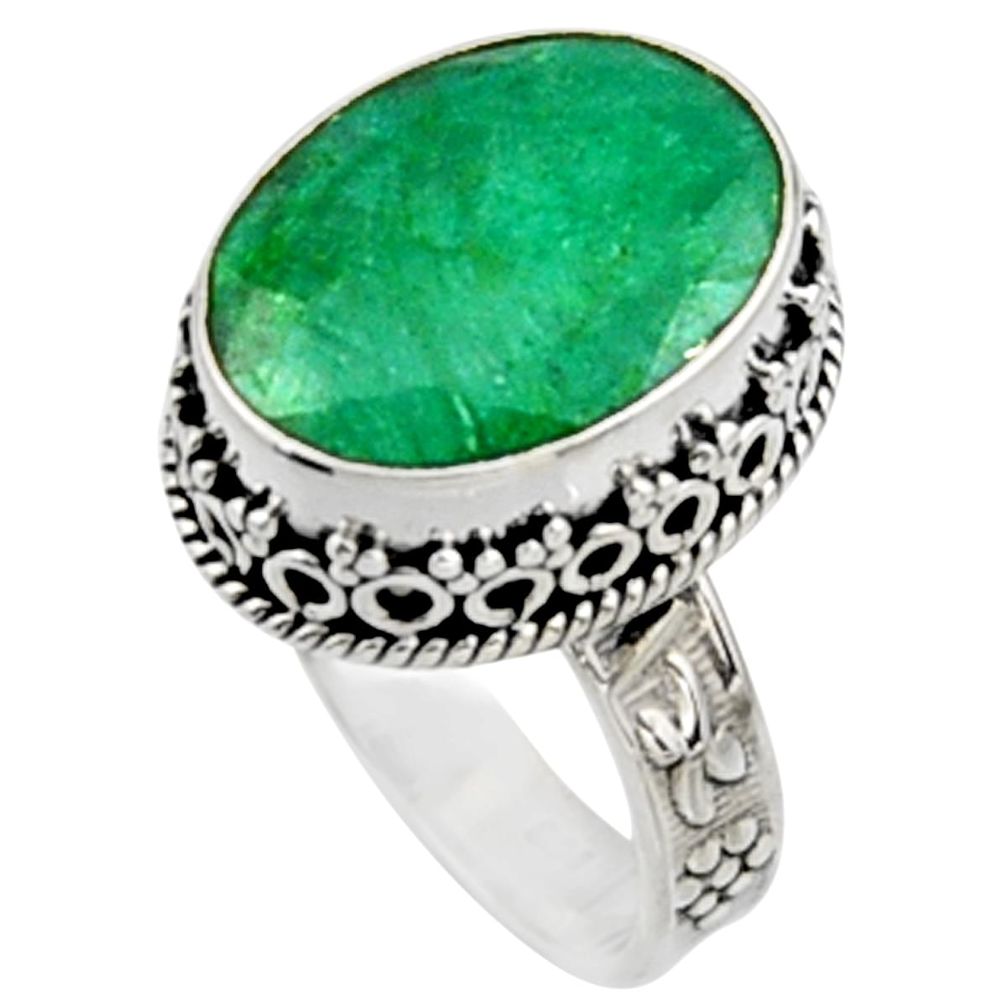 11.45cts natural green emerald 925 sterling silver solitaire ring size 9 r9826