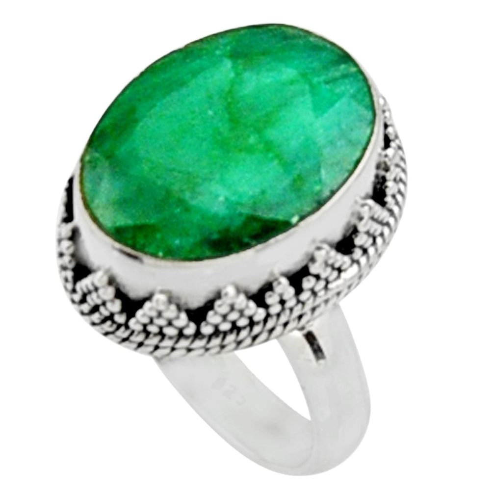 925 sterling silver 10.68cts natural green emerald solitaire ring size 7 r9836