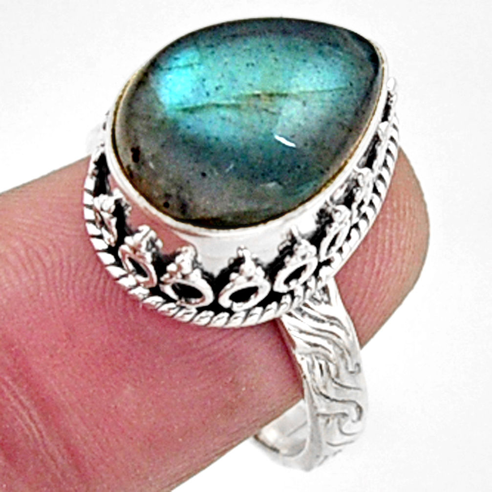 6.62cts natural blue labradorite 925 silver solitaire ring jewelry size 8 r9837