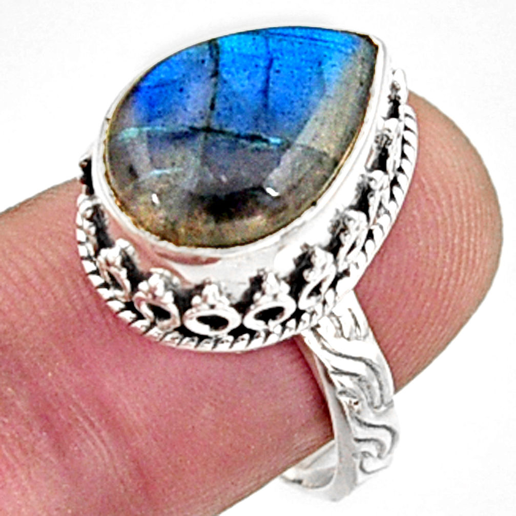 6.48cts natural blue labradorite 925 silver solitaire ring jewelry size 8 r9838