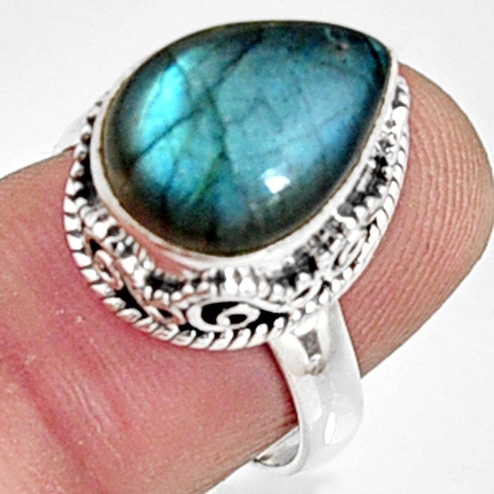 6.63cts natural blue labradorite 925 sterling silver solitaire ring size 7 r9844