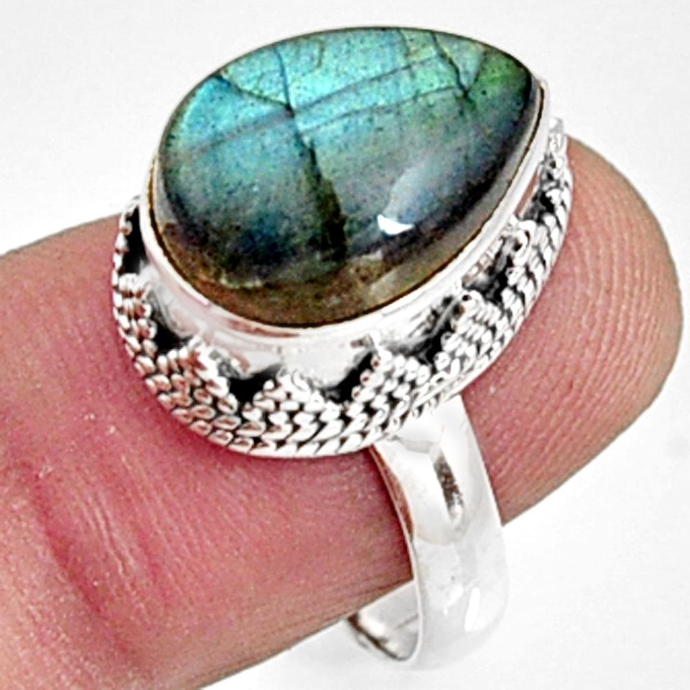 7.02cts natural blue labradorite 925 silver solitaire ring size 8.5 r9845