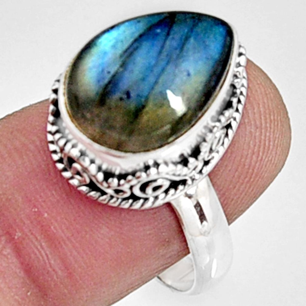 7.02cts natural blue labradorite 925 silver solitaire ring size 8.5 r9849