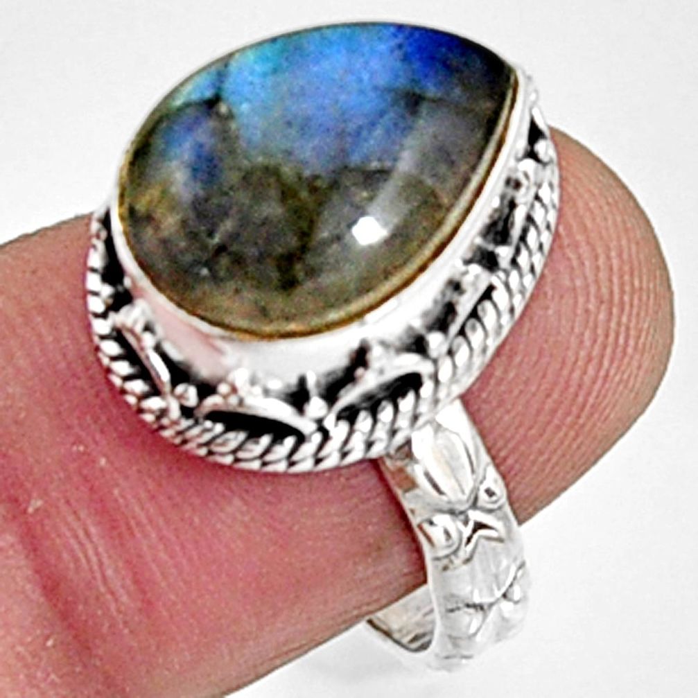6.95cts natural blue labradorite 925 silver solitaire ring jewelry size 8 r9850