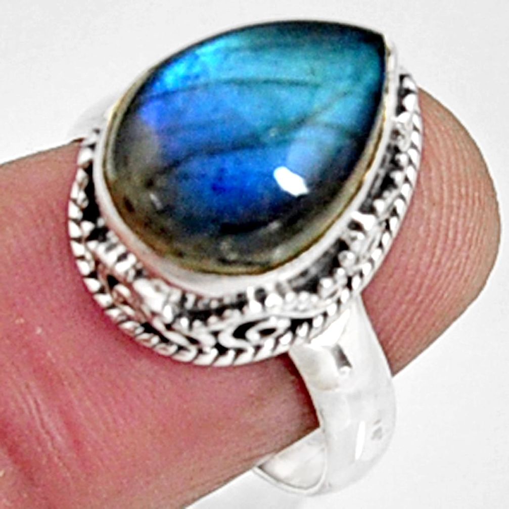 6.57cts natural blue labradorite 925 silver solitaire ring jewelry size 8 r9851