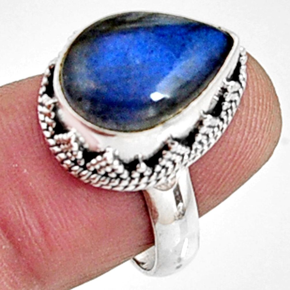 925 silver 6.58cts natural blue labradorite solitaire ring jewelry size 7 r9853