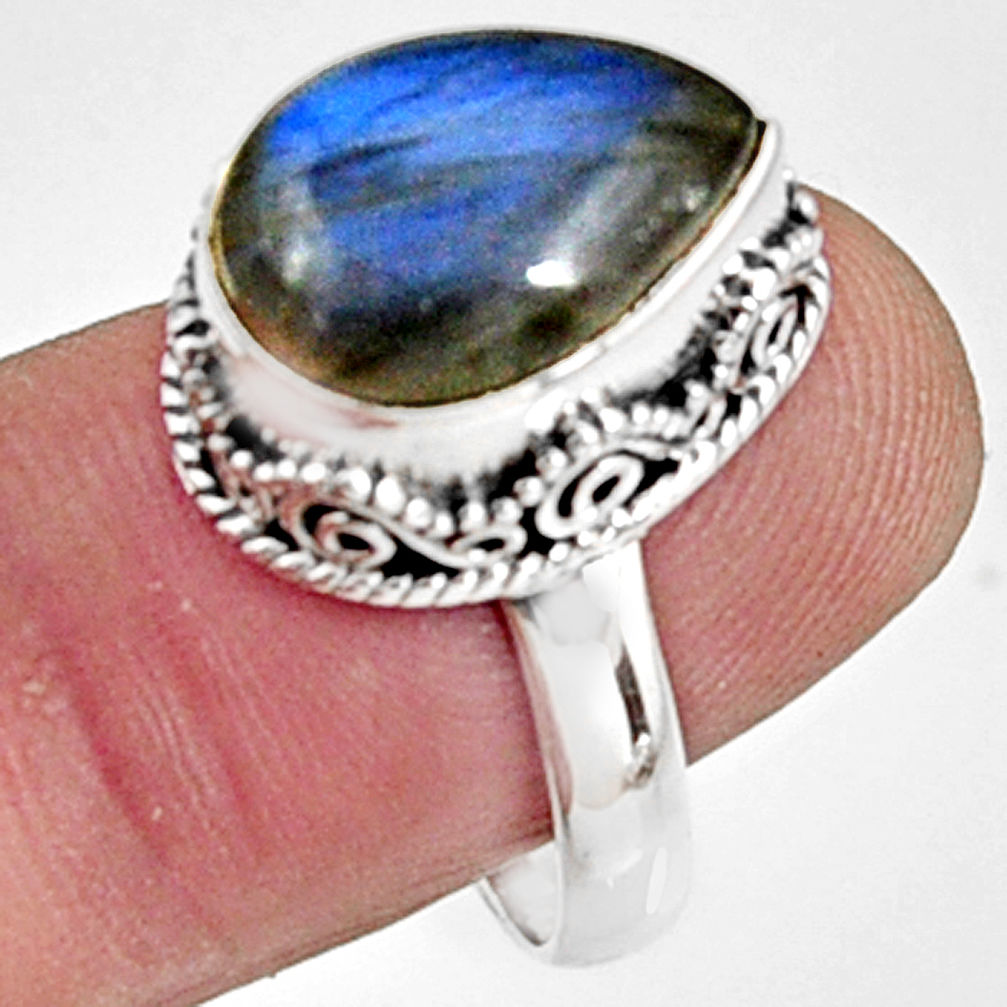 6.60cts natural blue labradorite 925 silver solitaire ring size 8.5 r9859