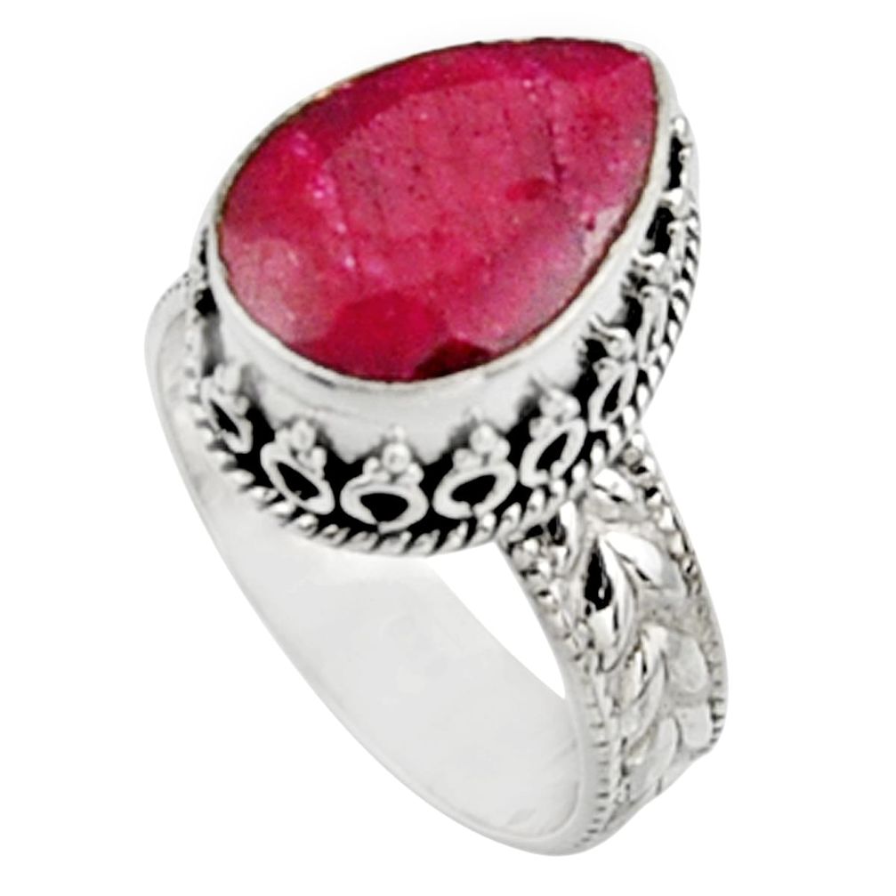 925 sterling silver 7.33cts natural red ruby solitaire ring jewelry size 9 r9864