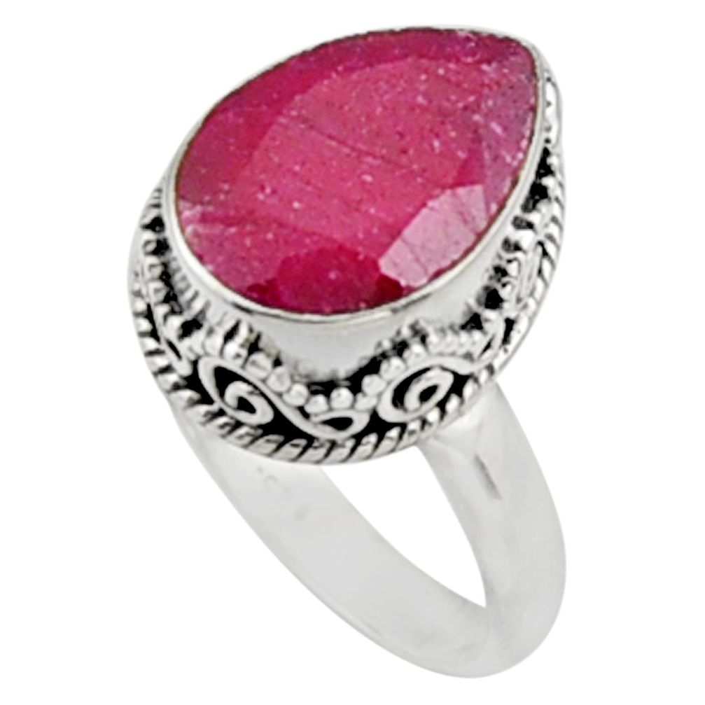 925 sterling silver 6.94cts natural red ruby solitaire ring size 8.5 r9878