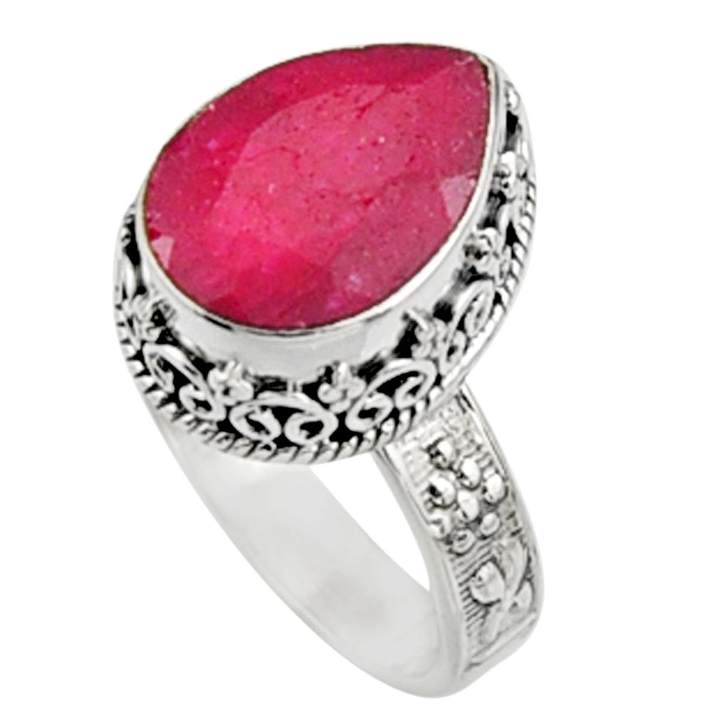 6.96cts natural red ruby 925 sterling silver solitaire ring jewelry size 9 r9879