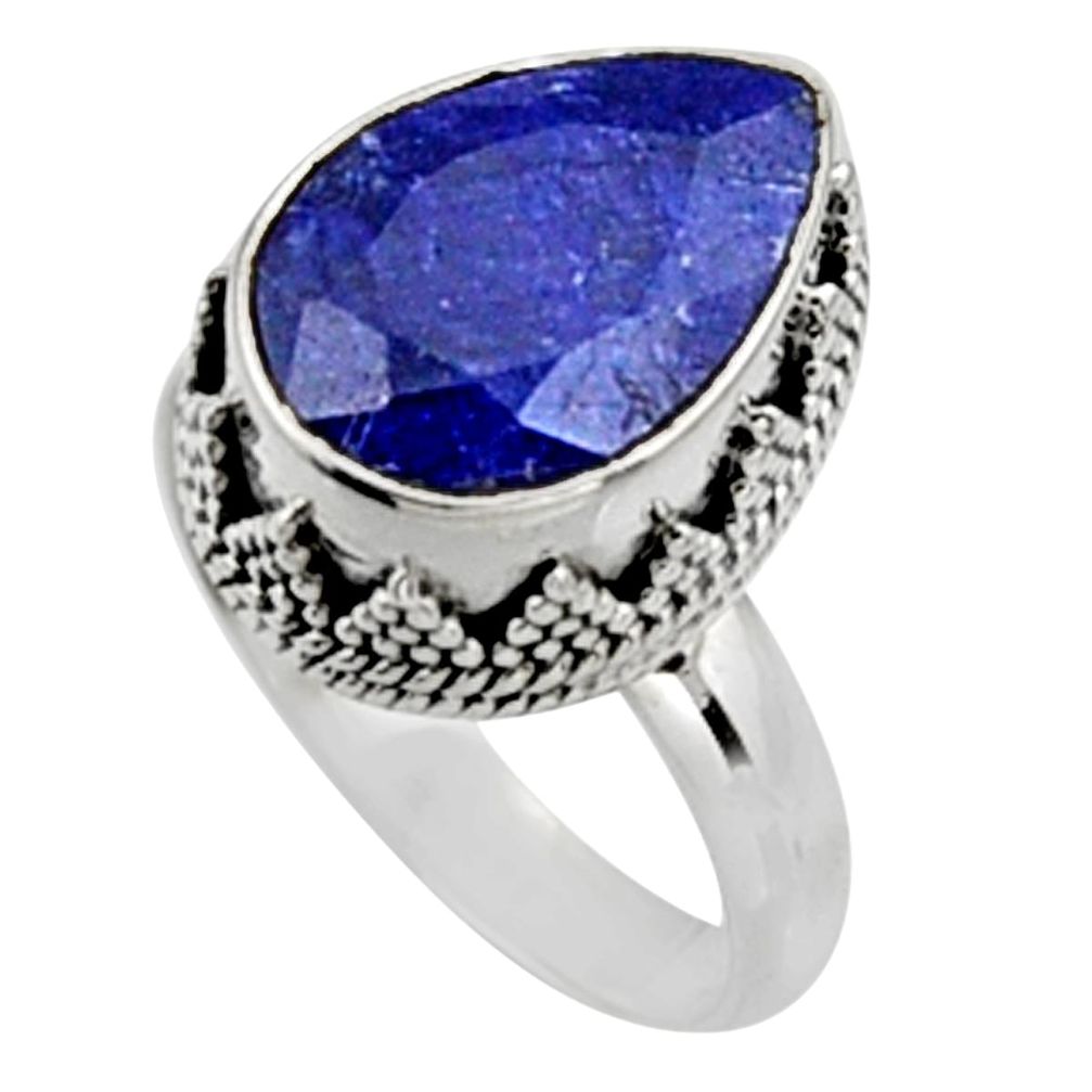 6.55cts natural blue sapphire 925 silver solitaire ring jewelry size 8.5 r9881