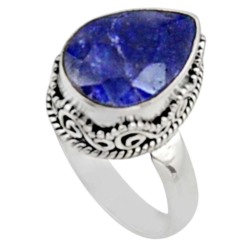 6.54cts natural blue sapphire 925 sterling silver solitaire ring size 7 r9885