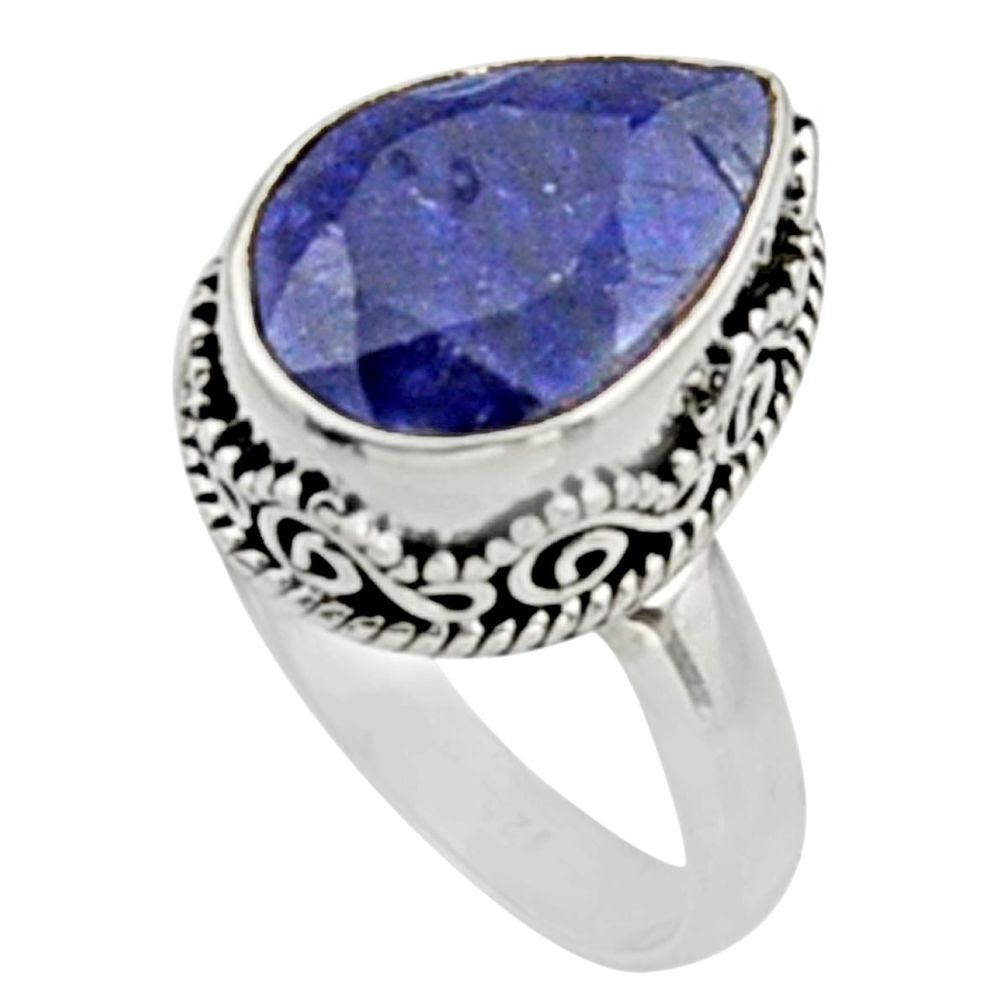 925 sterling silver 6.54cts natural blue sapphire solitaire ring size 8.5 r9888