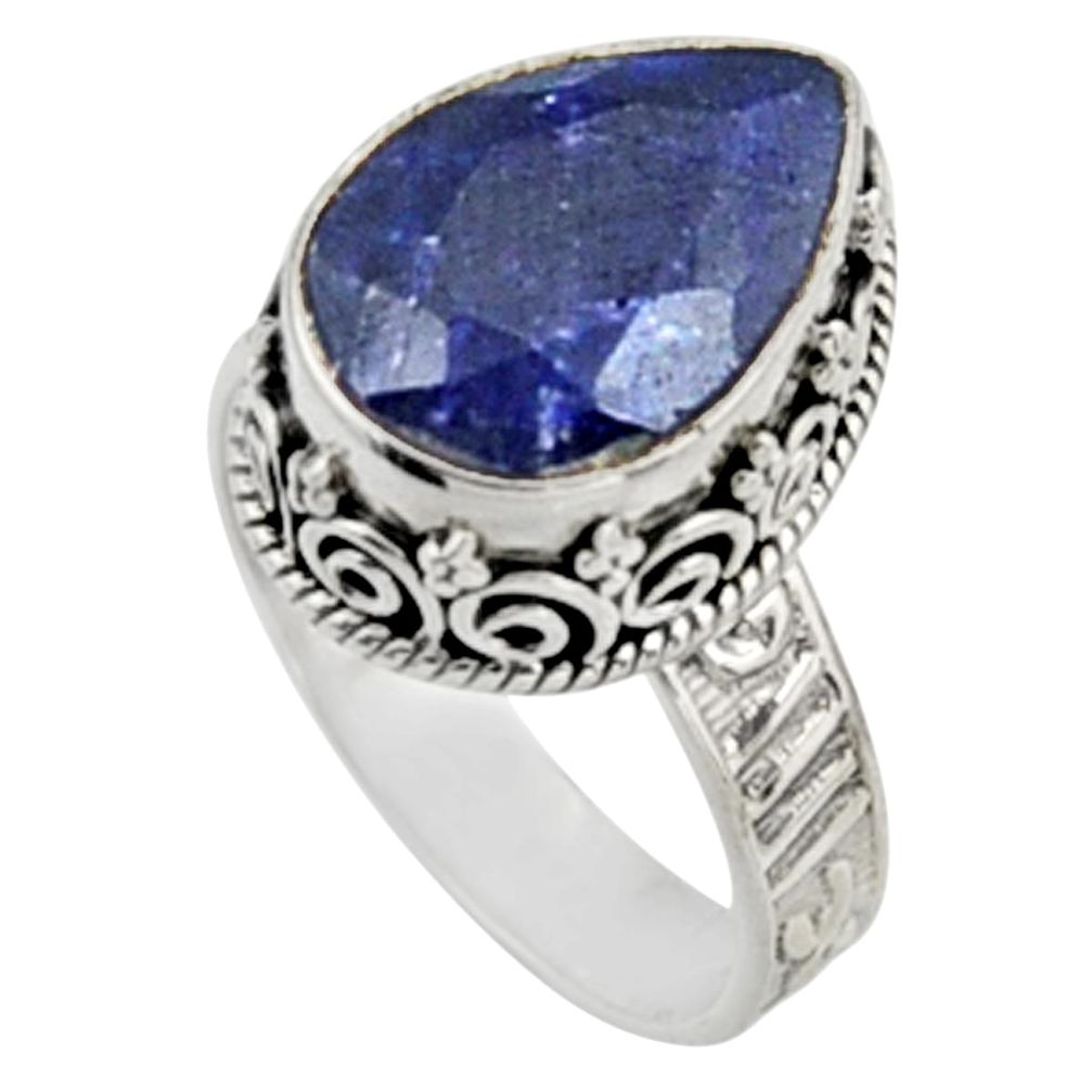 6.55cts natural blue sapphire 925 sterling silver solitaire ring size 8 r9889