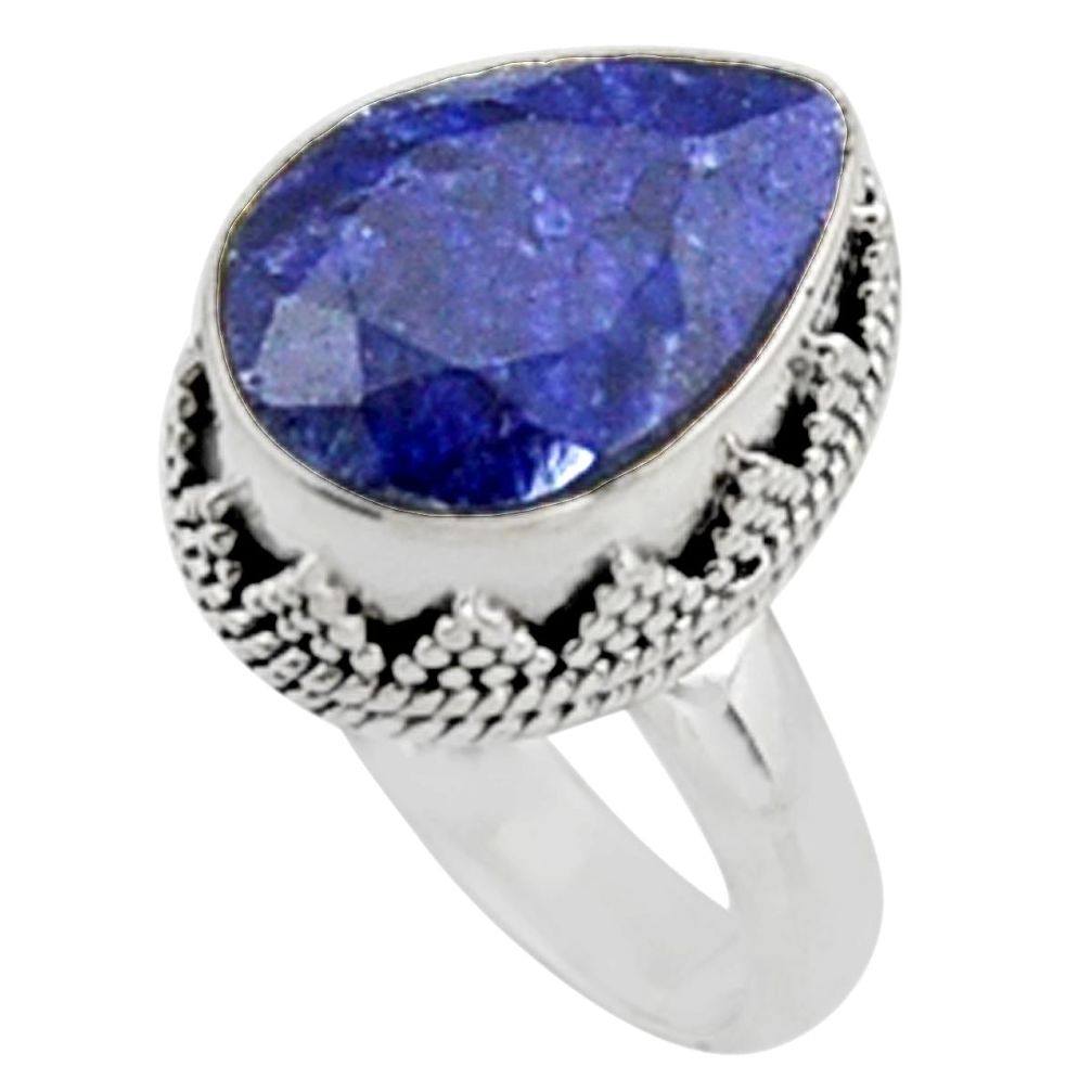 6.55cts natural blue sapphire 925 sterling silver solitaire ring size 7.5 r9892