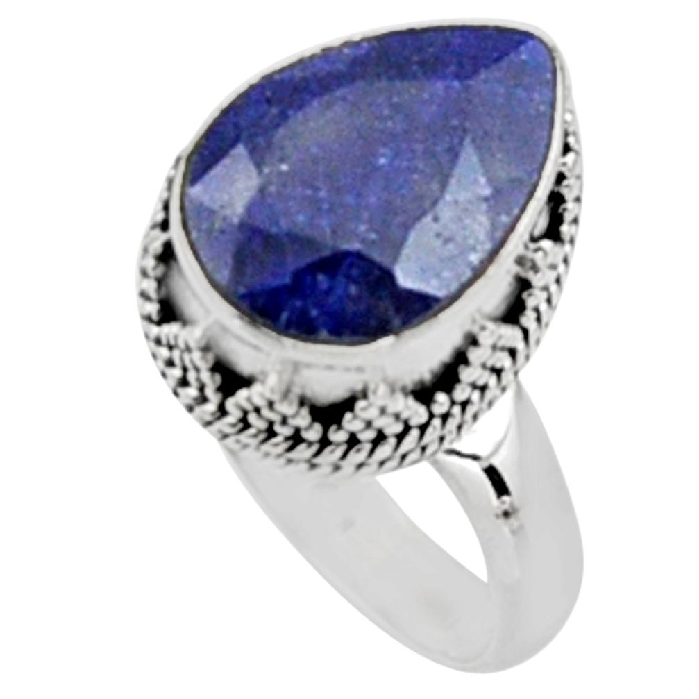 925 sterling silver 6.34cts natural blue sapphire solitaire ring size 7.5 r9894