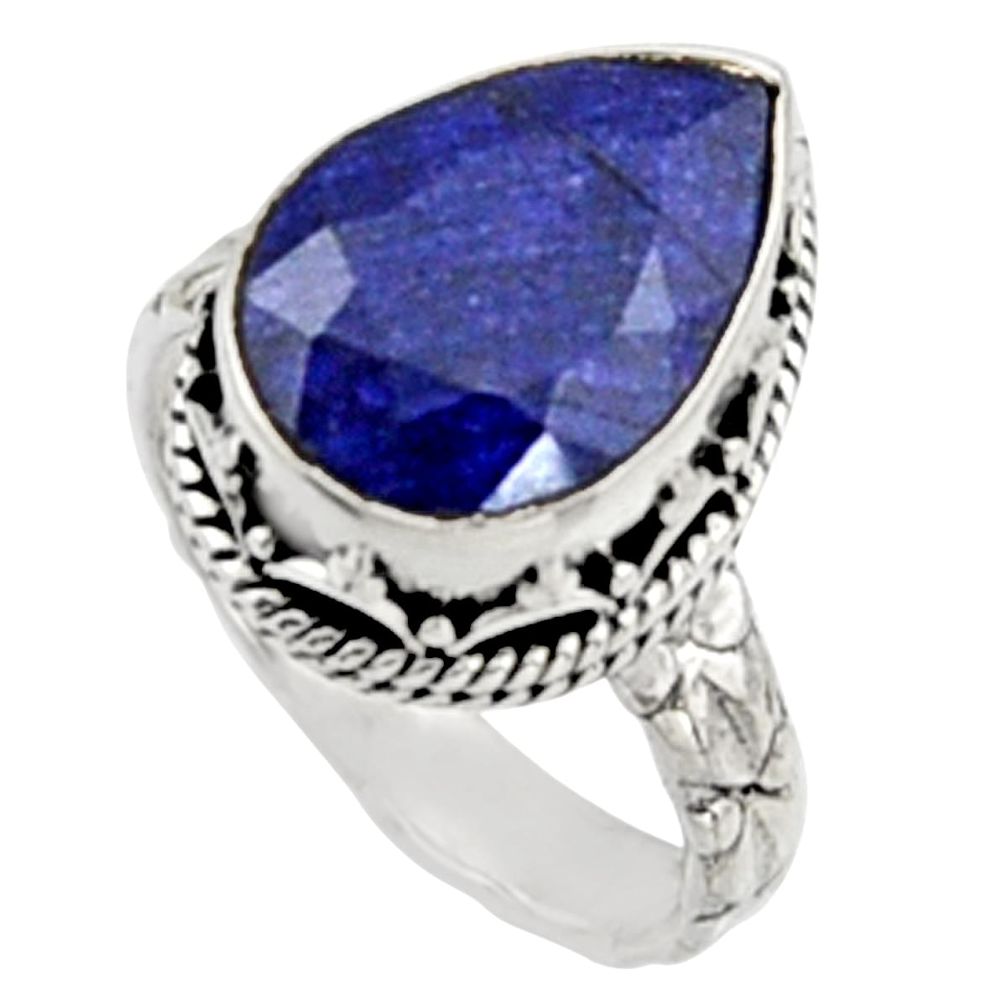 6.53cts natural blue sapphire 925 sterling silver solitaire ring size 7.5 r9897