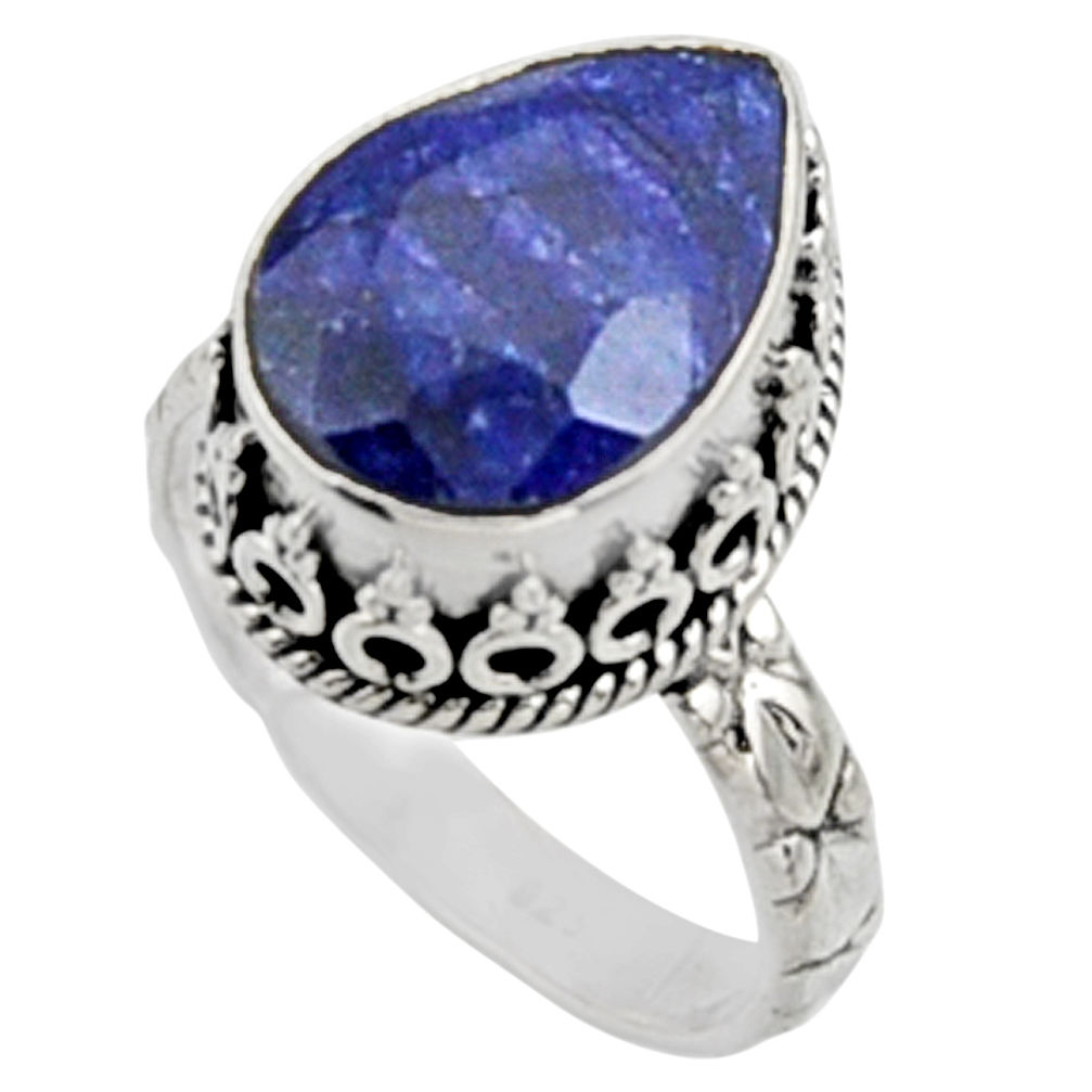 925 sterling silver 6.69cts natural blue sapphire solitaire ring size 8 r9898