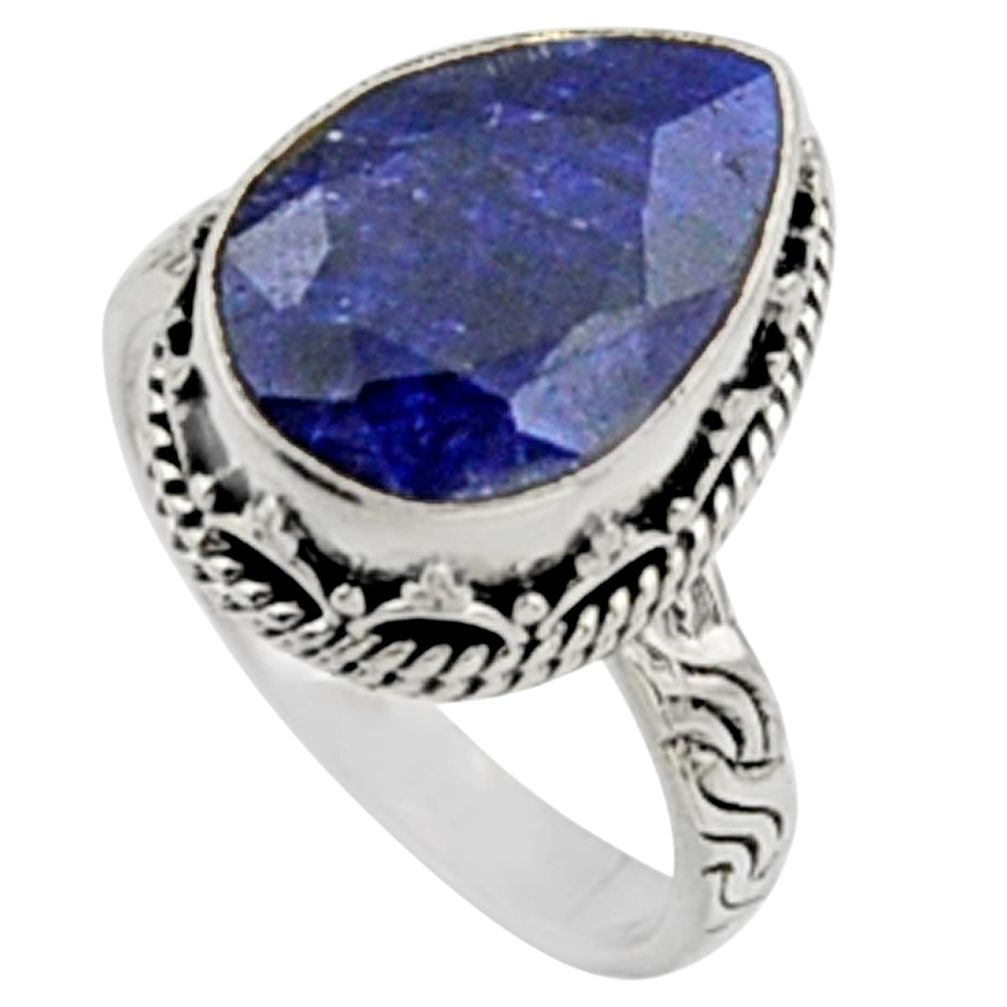 6.68cts natural blue sapphire 925 sterling silver solitaire ring size 8 r9899