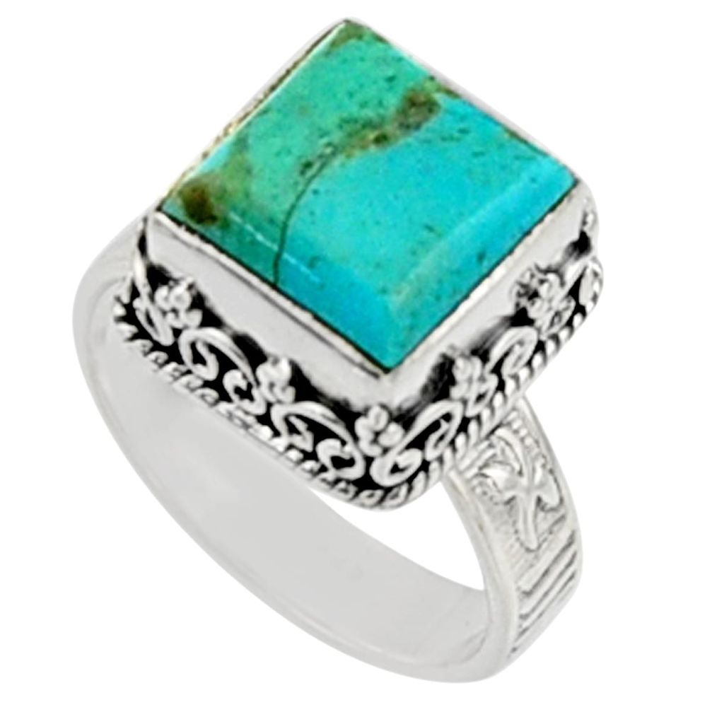 5.63cts green arizona mohave turquoise 925 silver solitaire ring size 8 r9919