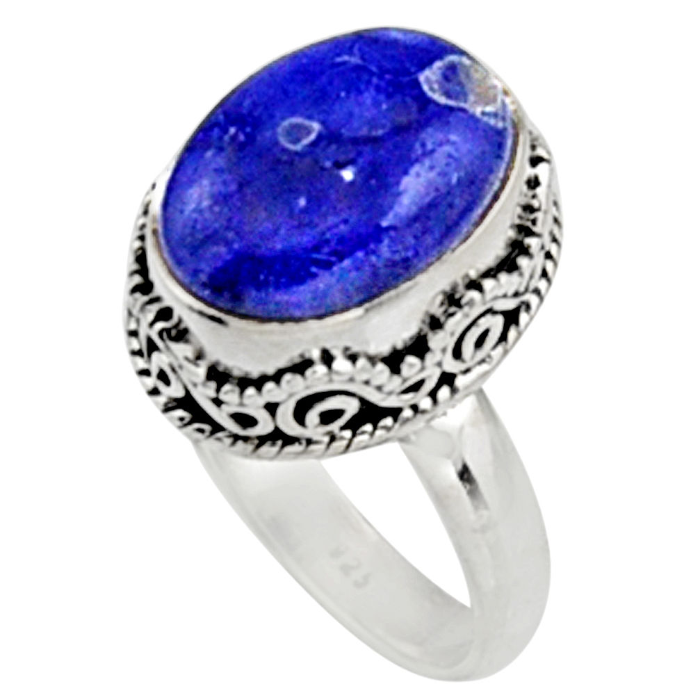 6.89cts natural blue lapis lazuli 925 silver solitaire ring jewelry size 8 r9927