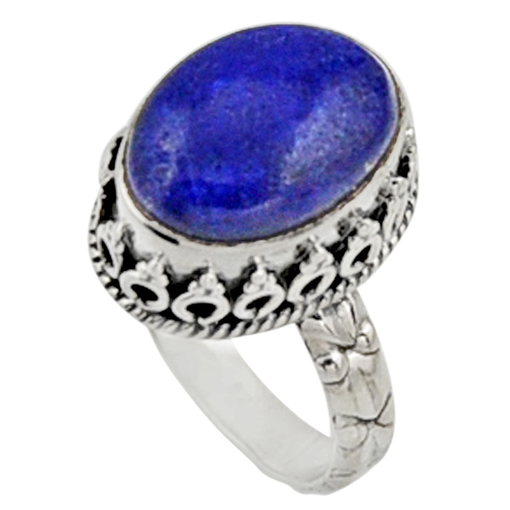 6.54cts natural blue lapis lazuli 925 silver solitaire ring size 8.5 r9930
