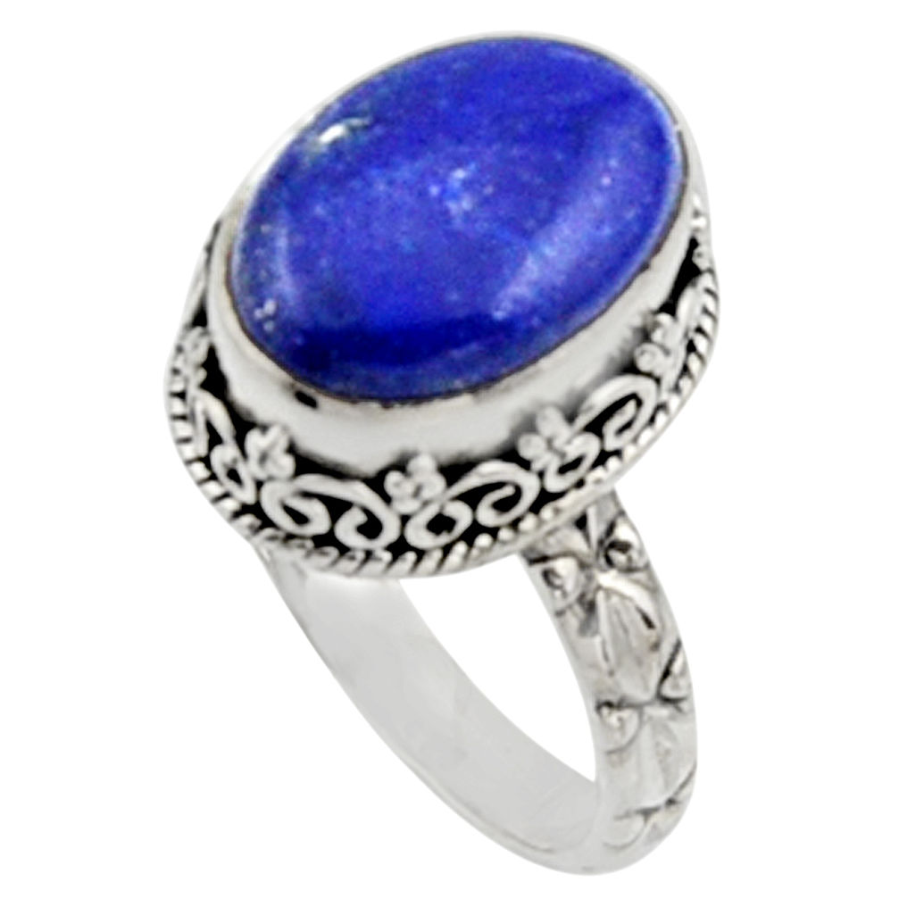 925 silver 6.53cts natural blue lapis lazuli solitaire ring jewelry size 8 r9940