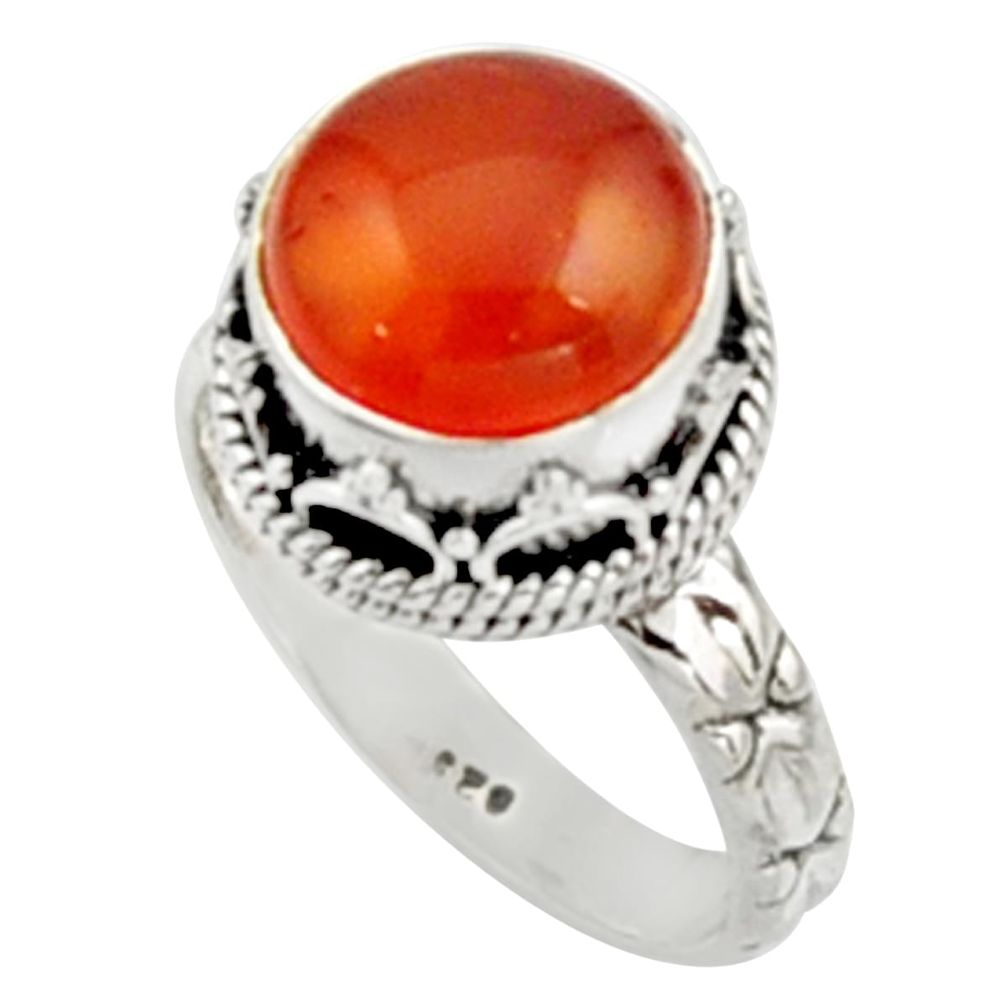 5.53cts natural orange cornelian 925 silver solitaire ring size 7 r9941