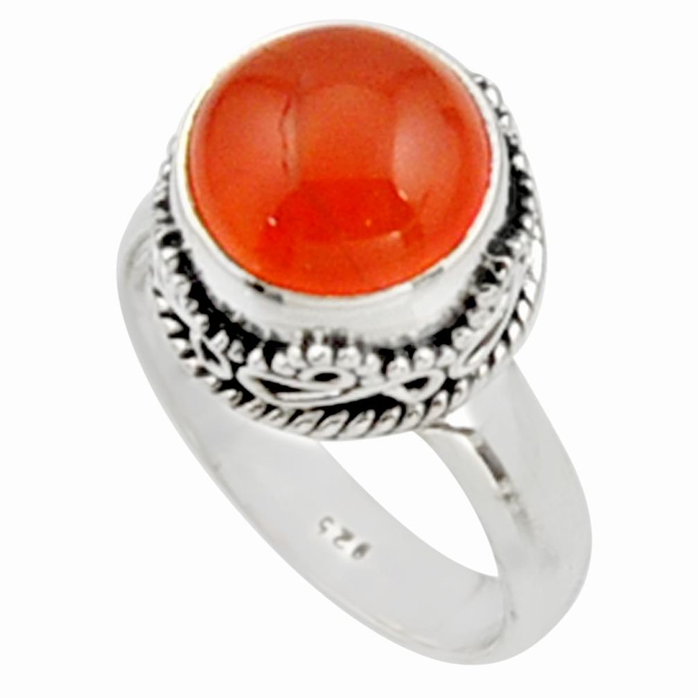 5.52cts natural cornelian (carnelian) 925 silver solitaire ring size 7.5 r9943