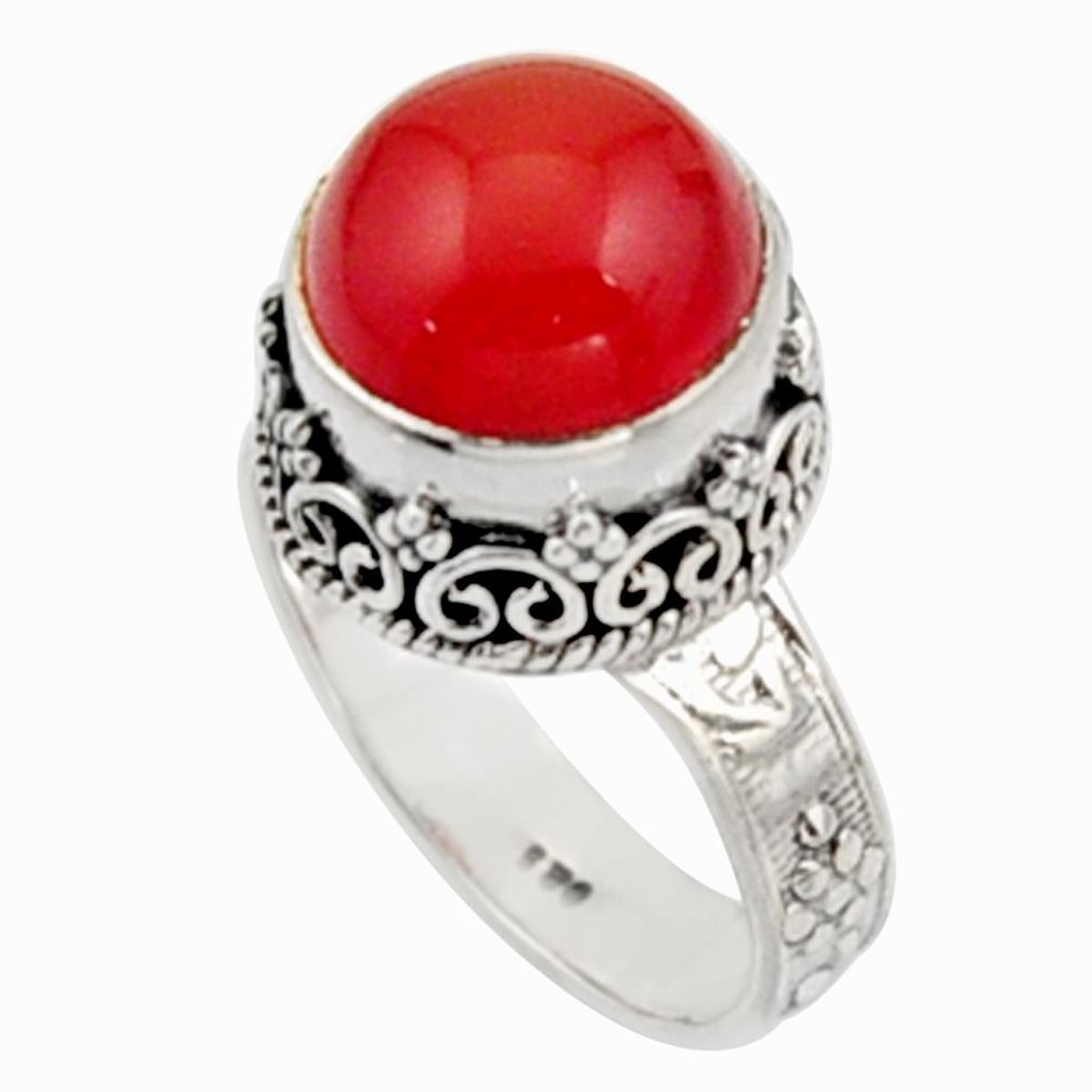 6.54cts natural orange cornelian (carnelian) silver solitaire ring size 7 r9944