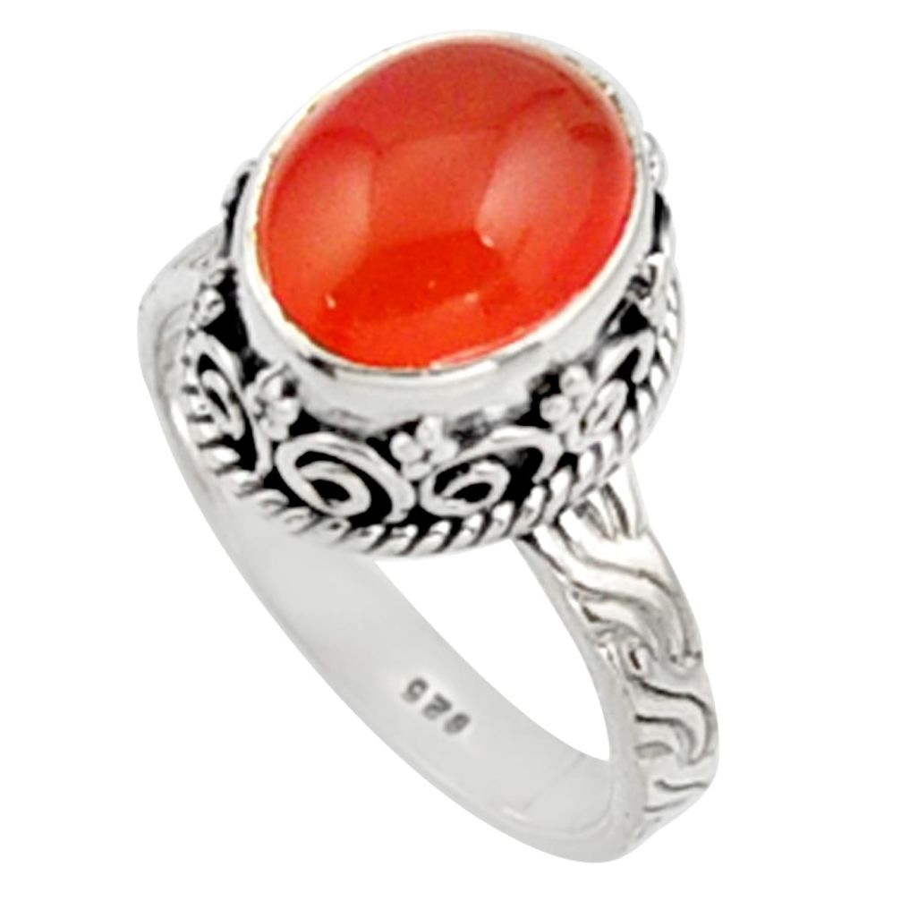 5.12cts natural orange cornelian 925 silver solitaire ring size 7.5 r9946