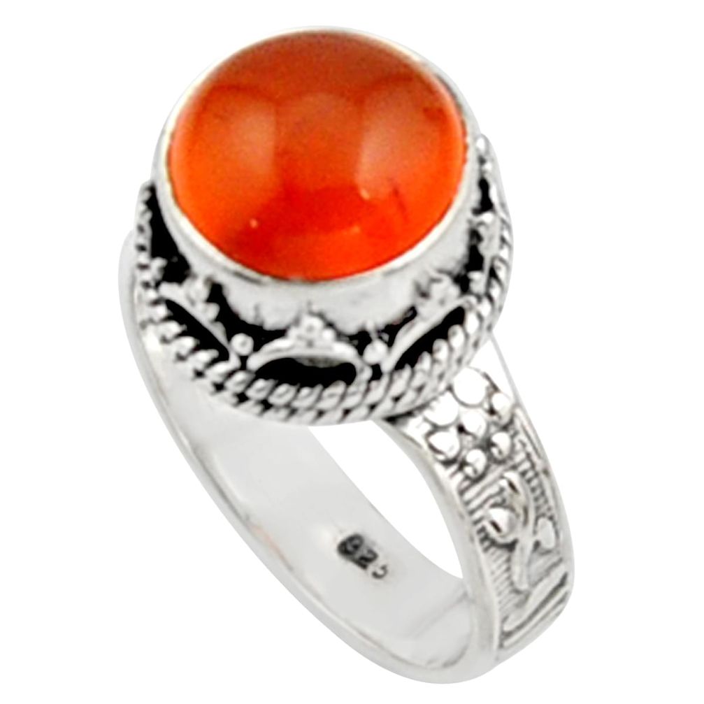 5.93cts natural orange cornelian 925 silver solitaire ring size 7.5 r9951