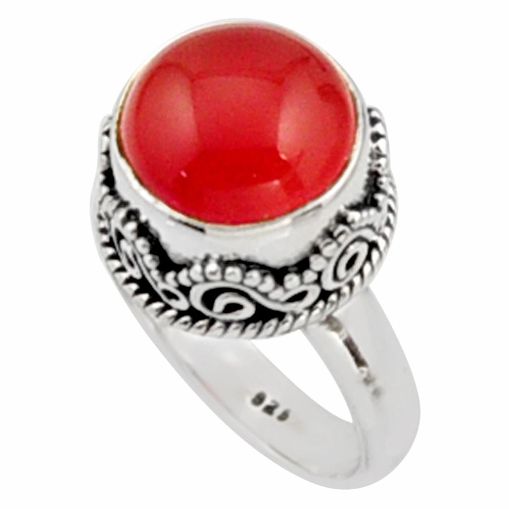 6.09cts natural cornelian (carnelian) 925 silver solitaire ring size 7 r9953