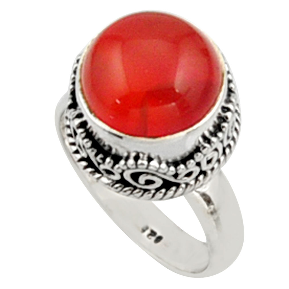 6.07cts natural orange cornelian (carnelian) silver solitaire ring size 7 r9955