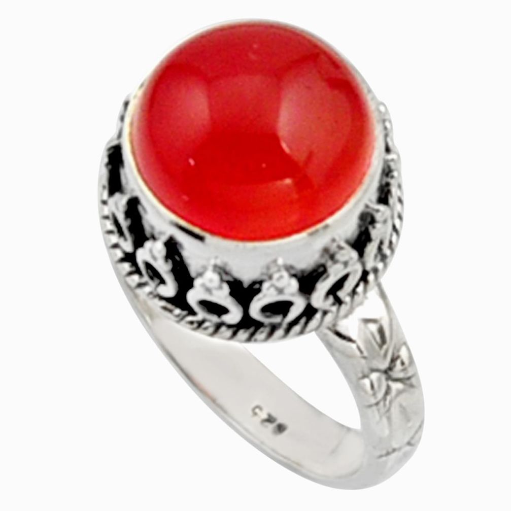 925 silver 6.33cts natural cornelian (carnelian) solitaire ring size 7 r9956