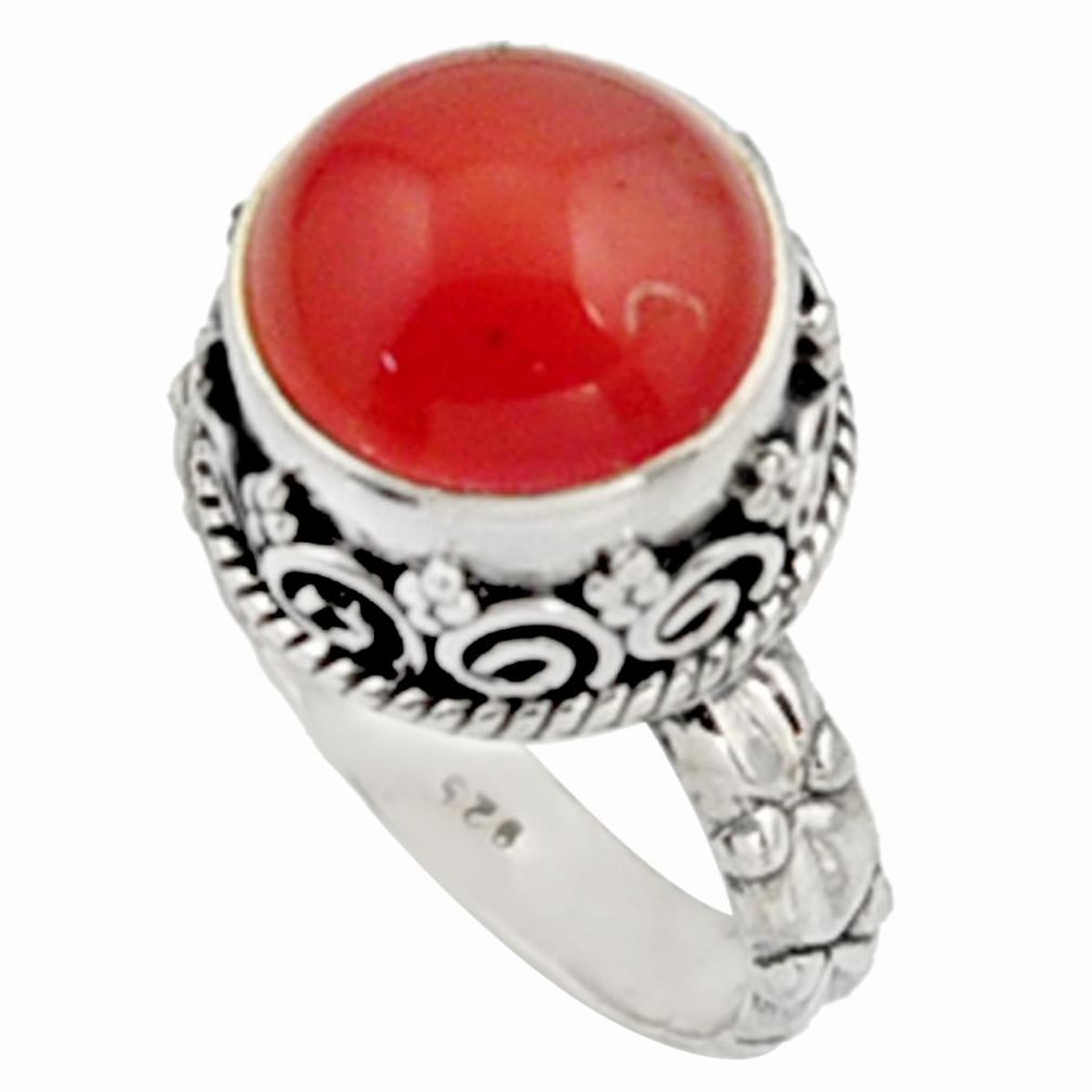 5.95cts natural orange cornelian 925 silver solitaire ring size 7 r9958
