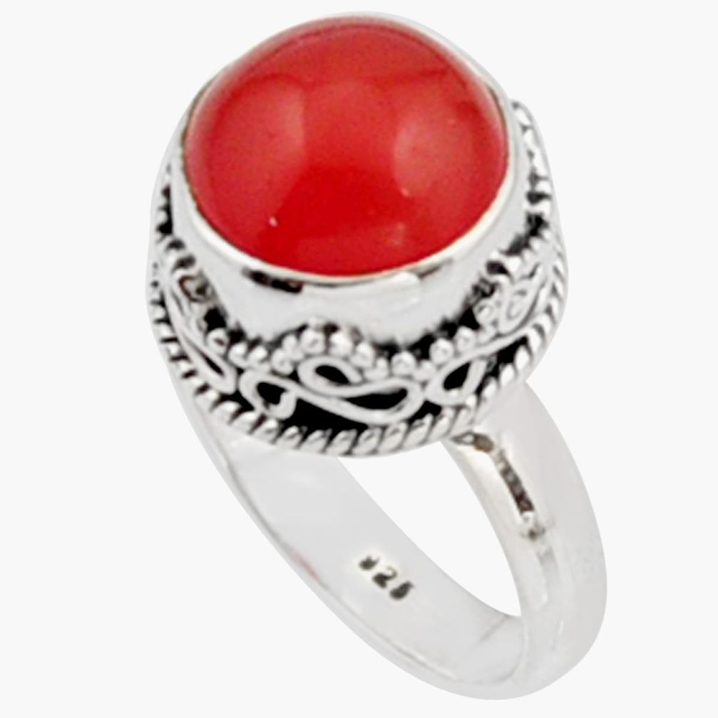 5.75cts natural orange cornelian (carnelian) silver solitaire ring size 7 r9960