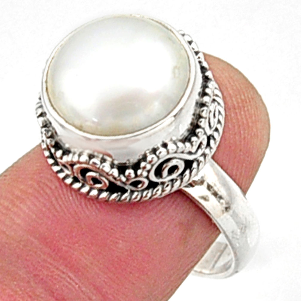 7.37cts natural white pearl 925 sterling silver solitaire ring size 8 r9962